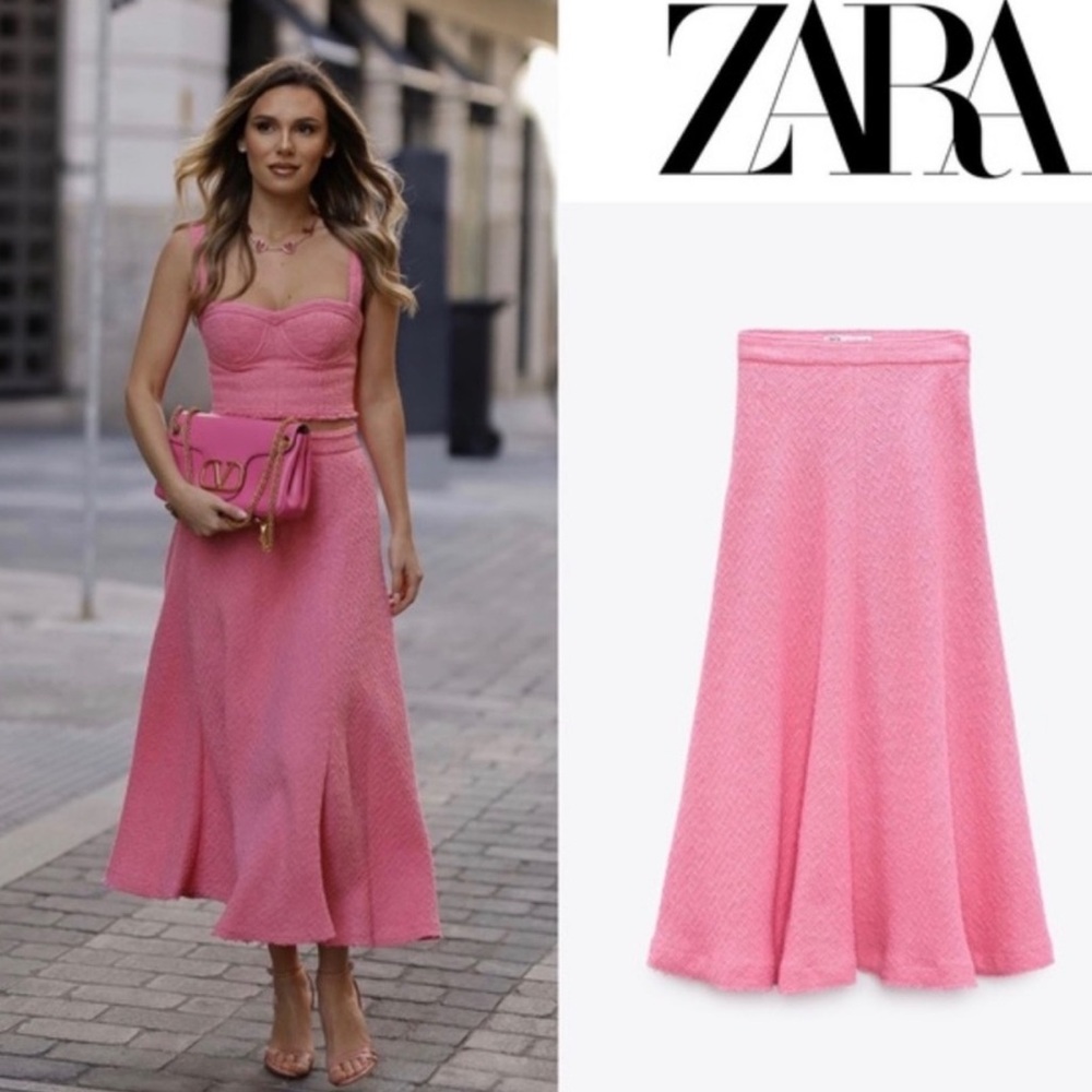 NEW| ZARA Textured A Line Barbie Pink Skirt - Picture 1 of 8